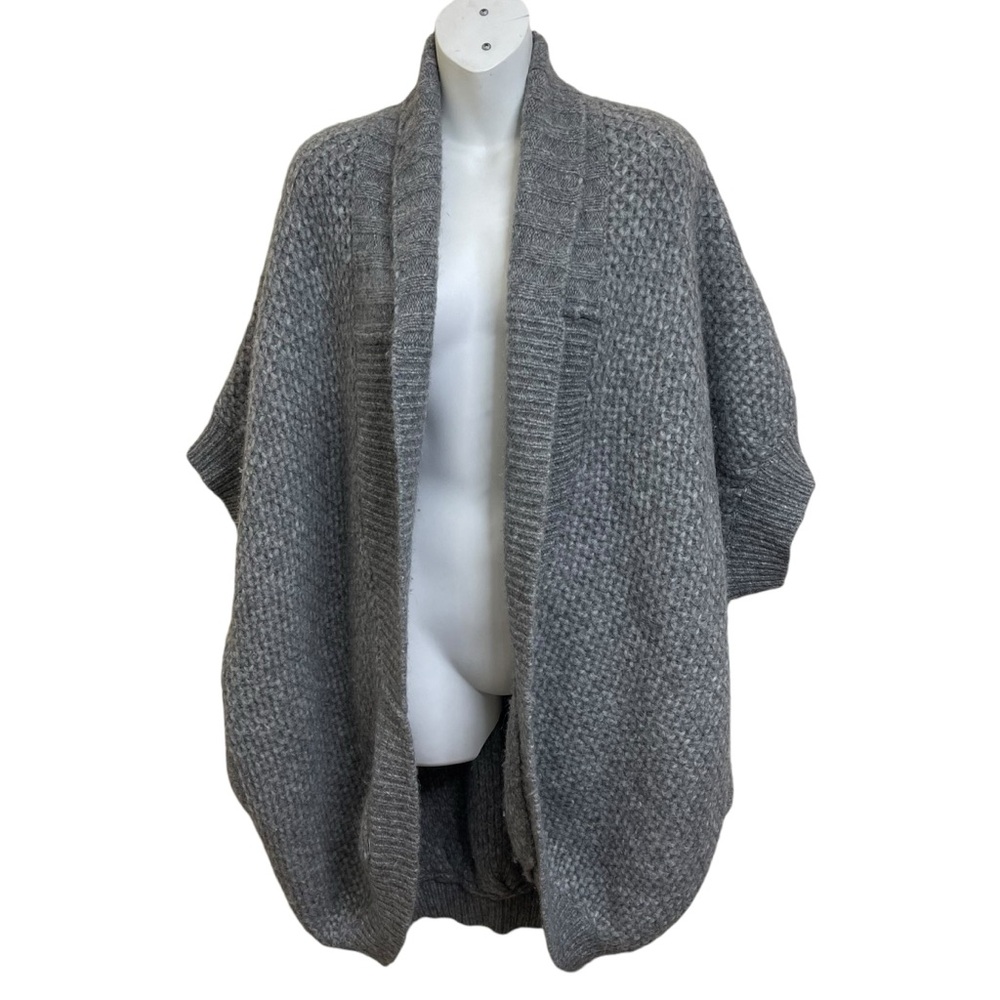 Nicole Farhi Gray Alpaca Wool Blend Chunky Knit Open Front Cardigan M